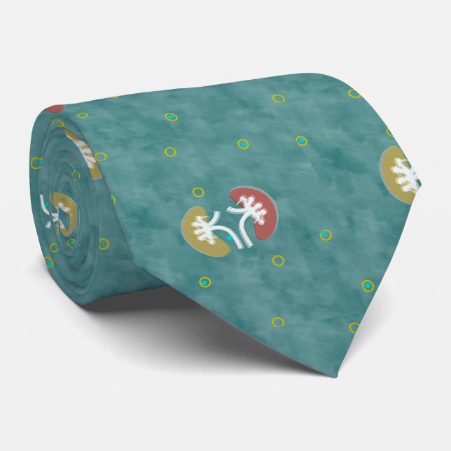 Nephrologist Tie Unique Artsy Kidney Teal (Rolled)