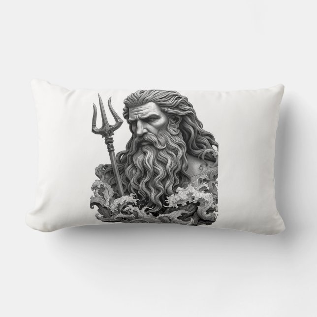 Neptune God - Black Marble Art Lumbar Pillow (Front)