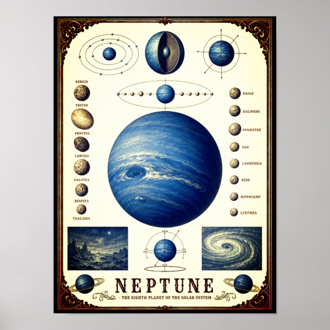 Neptune & Its Moons Astronomy Chart (Front)