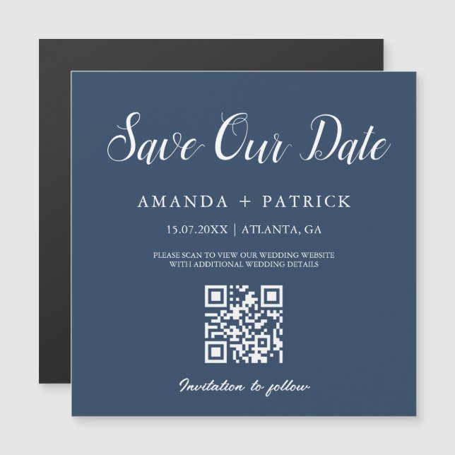 Neptune Minimalist QR Code Save The Date Magnet (Front/Back)