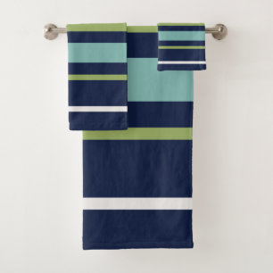 Neptune, Seashell, Green and Navy Stripes Bath Towel Set