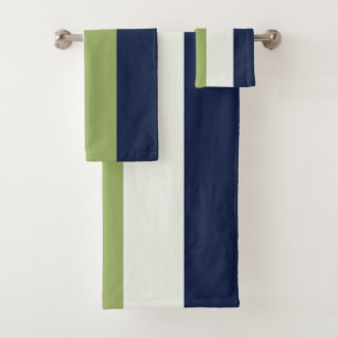 Neptune, Seashell, Green and Navy Stripes Bath Towel Set