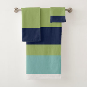 Neptune, Seashell, Green and Navy Stripes  Bath Towel Set