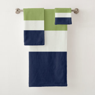 Neptune, Seashell, Green and Navy Stripes  Bath Towel Set