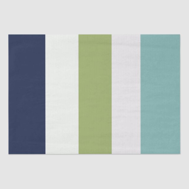 Neptune, Seashell, Green and Navy Stripes  Tissue Paper (Front)
