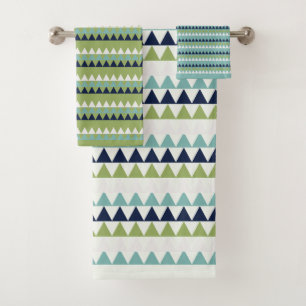 Neptune, Seashell, Green and Navy triangles   Bath Towel Set