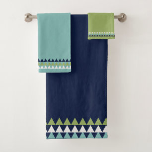 Neptune, Seashell, Green and Navy triangles   Bath Towel Set