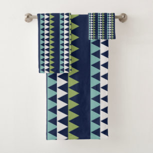 Neptune, Seashell, Green and Navy triangles   Bath Towel Set