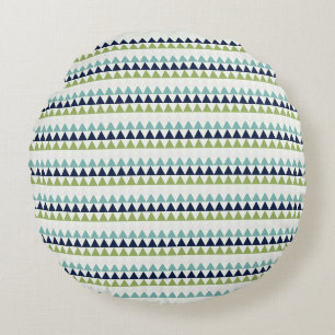 Neptune, Seashell, Green and Navy triangles  Round Pillow