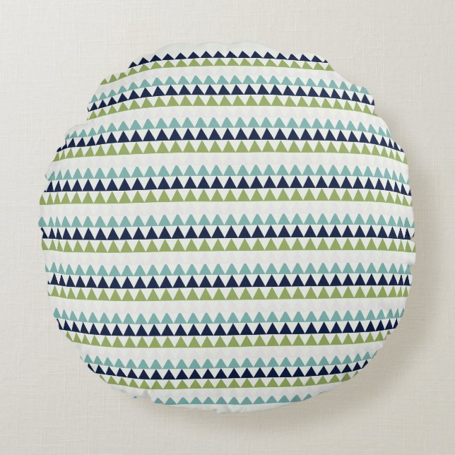 Neptune, Seashell, Green and Navy triangles  Round Pillow (Front)