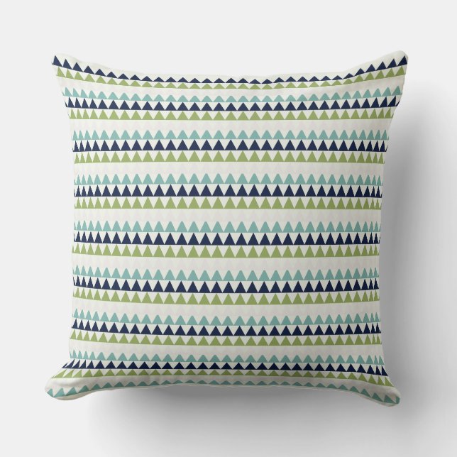 Neptune, Seashell, Green and Navy triangles Throw Pillow (Front)