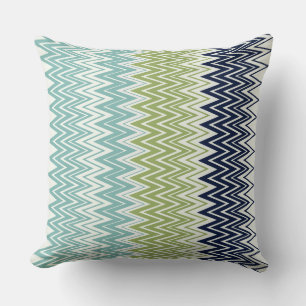 Neptune, Seashell, Green and Navy Zigzags Throw Pillow