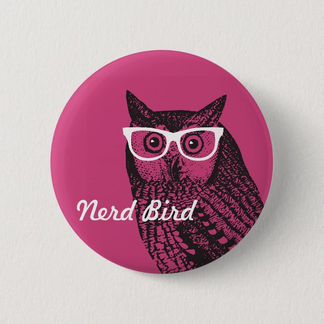 Nerd Bird Vintage Graphic Owl Button (Front)