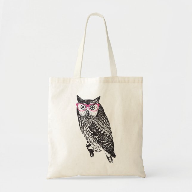 Nerd Bird Vintage Graphic Owl Canvas Tote Bag (Front)