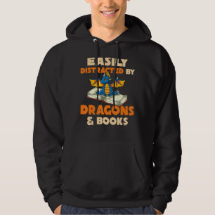 Nerd Easily Distracted By Dragons And Books Readin Hoodie