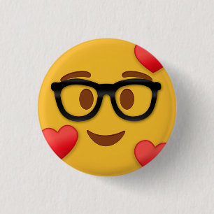 Nerd emoji with heart  1 inch round button
