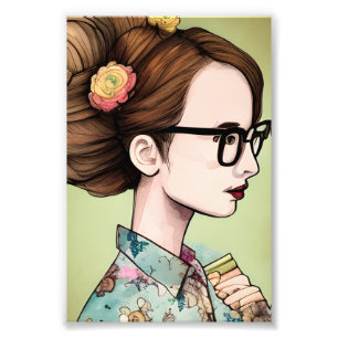Nerdy Asian Girl Holding Books Photo Print