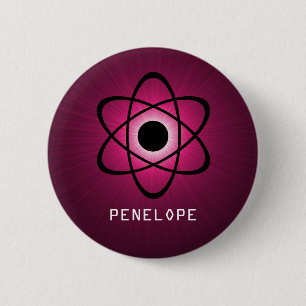 Nerdy Atomic Button, Pink 2 Inch Round Button