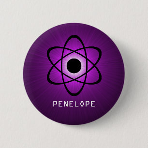 Nerdy Atomic Button, Purple 2 Inch Round Button