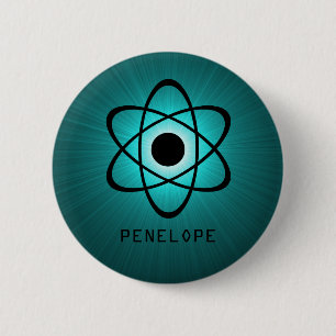 Nerdy Atomic Button, Teal 2 Inch Round Button