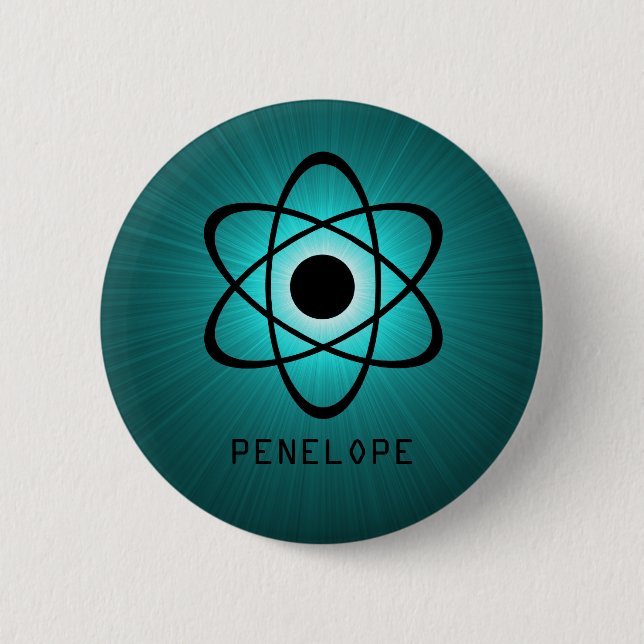 Nerdy Atomic Button, Teal 2 Inch Round Button (Front)