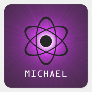 Nerdy Atomic Customizable Stickers, Purple Square Sticker