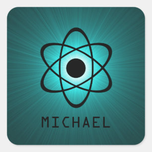Nerdy Atomic Customizable Stickers, Teal Square Sticker