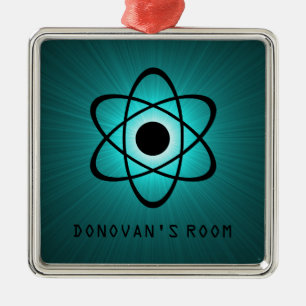 Nerdy Atomic Door Hanger Ornament, Teal Metal Ornament