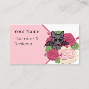 Nerdy Bat and Rose Swiss Roll Business Card
