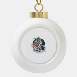 Nerdy Bunny Astronaut in Space, Explorer Spaceman Ceramic Ball Christmas Ornament