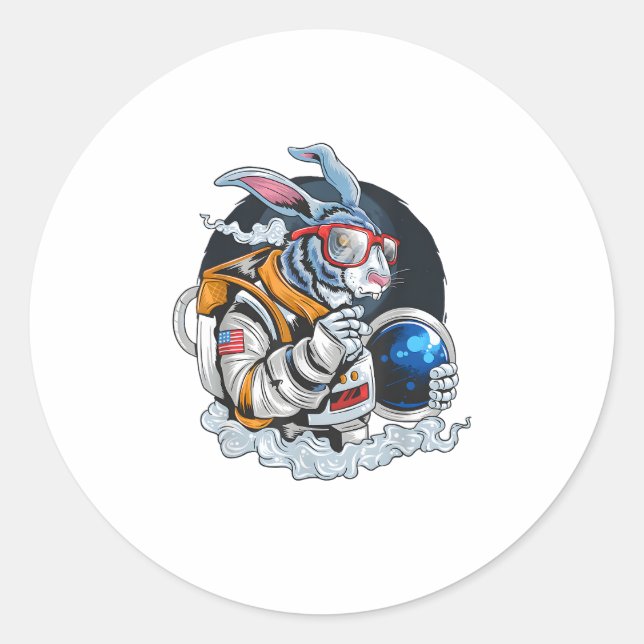 Nerdy Bunny Astronaut in Space, Explorer Spaceman  Classic Round Sticker (Front)