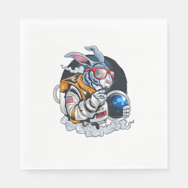 Nerdy Bunny Astronaut in Space, Explorer Spaceman  Napkin (Front)