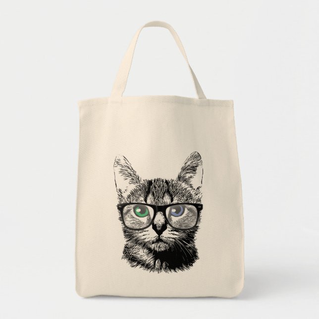 Nerdy Cat Hipster Kitten in Glasses Tote Bag (Front)