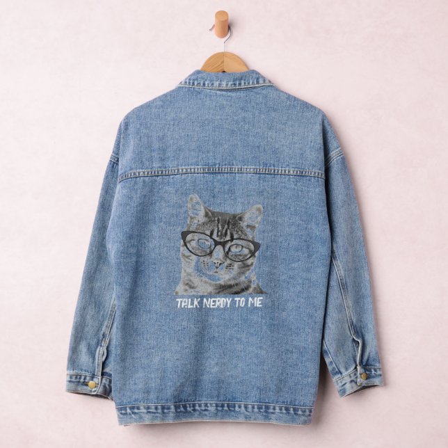 Nerdy cat photo denim jacket for cat lover (Hangar)