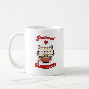 Nerdy cat powered by ramen coffee mug