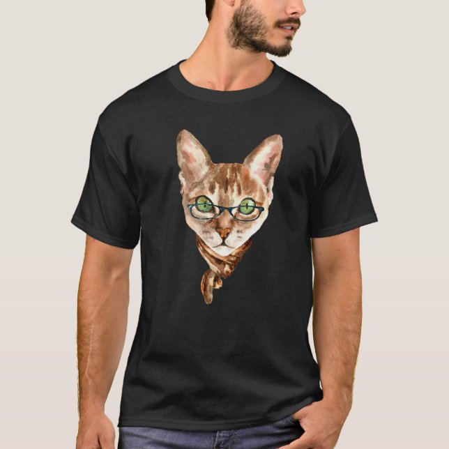 Nerdy Cat With Glasses T-Shirt (Front)