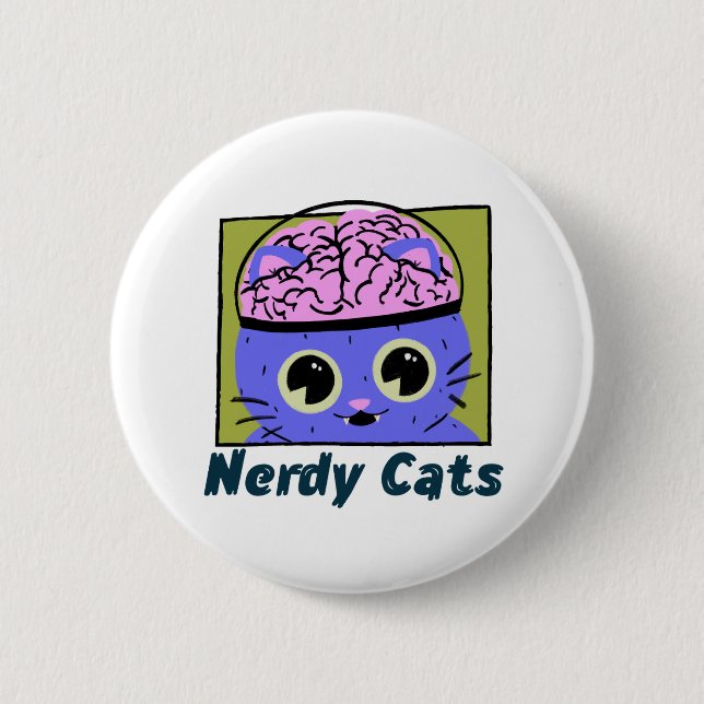Nerdy Cats, Brain Design 2 Inch Round Button (Front)