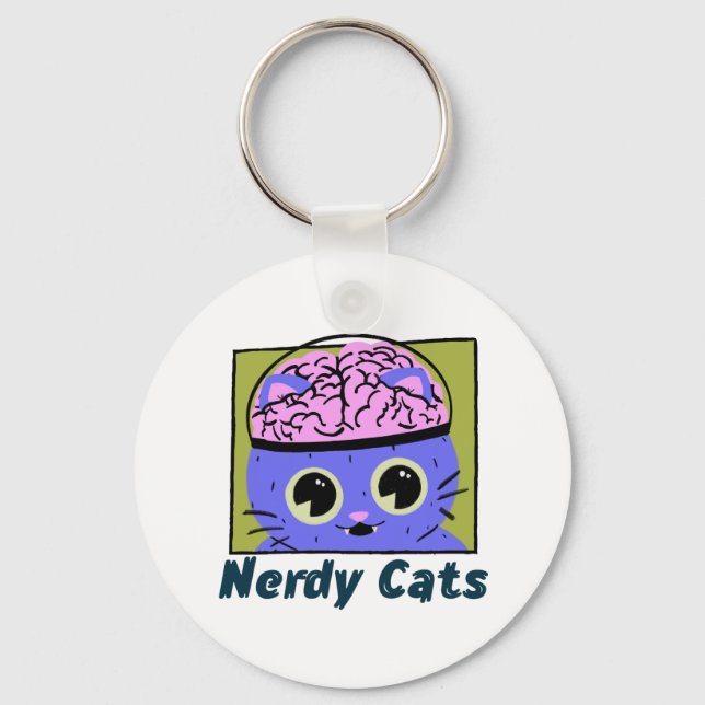 Nerdy Cats, Brain Design Keychain (Front)