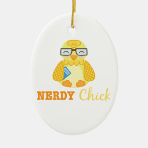Nerdy Chick Ceramic Ornament