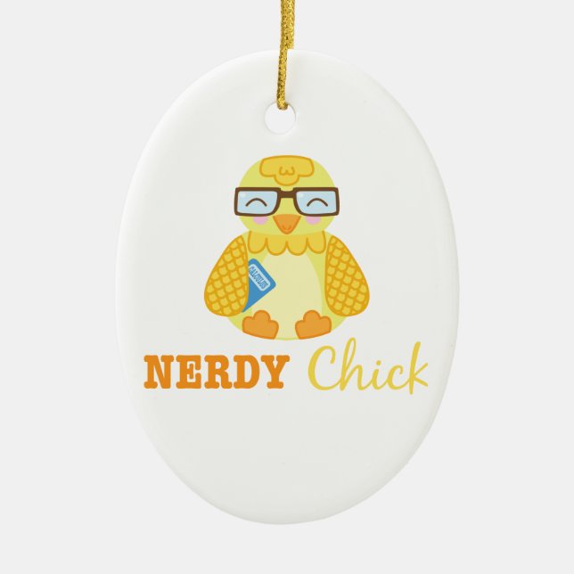 Nerdy Chick Ceramic Ornament (Front)