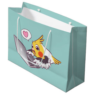 Nerdy cockatiel cute drawing Macbook bird parrot Large Gift Bag