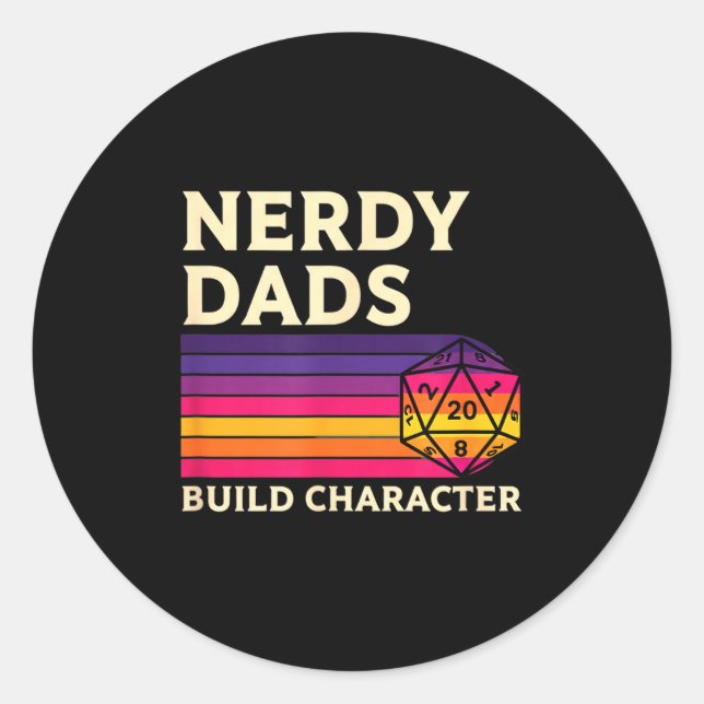 Nerdy Dads Build Character, Retro Tabletop Rpg Fat Classic Round Sticker (Front)
