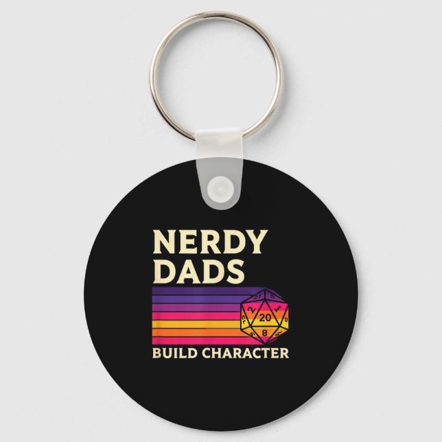 Nerdy Dads Build Character, Retro Tabletop Rpg Fat Keychain (Front)