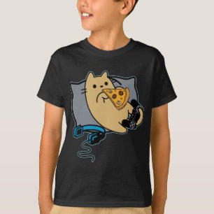 Nerdy Gamer Cat Eating Pizza Game Loading T-Shirt
