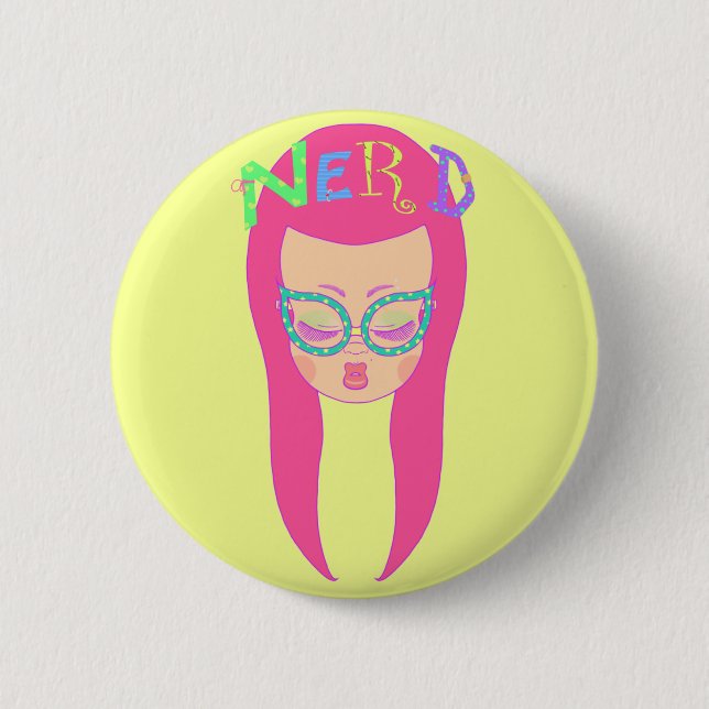 Nerdy Girl 2 Inch Round Button (Front)