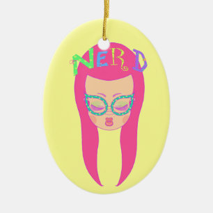 Nerdy Girl Ceramic Ornament