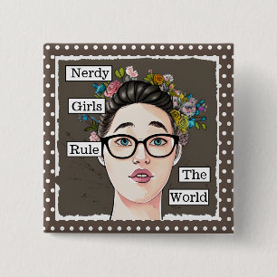 Nerdy Girls Rule the World 2 Inch Square Button