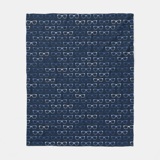 Nerdy Hipster Glasses Pattern Blue Fleece Blanket (Front)