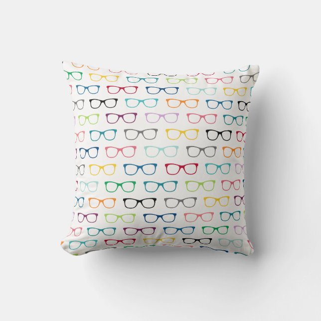 Nerdy Multi Colour HIpster Eye Glasses Pattern Throw Pillow (Front)