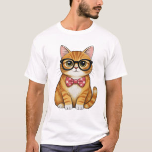 Nerdy Orange Cat with Glasses and Bowtie T-Shirt